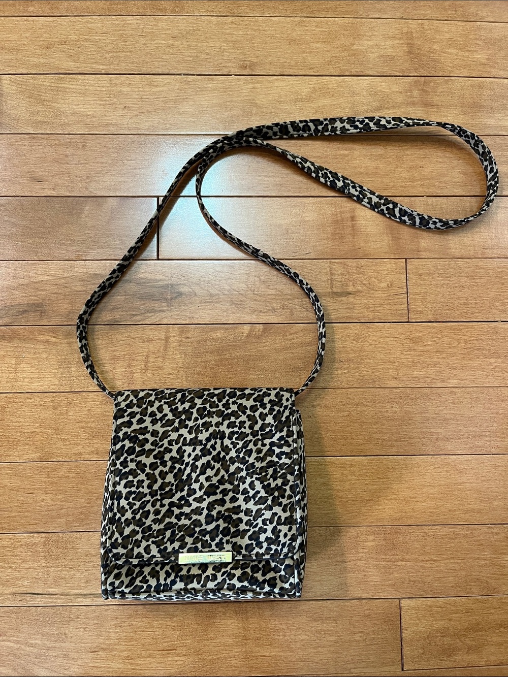 Leopard Print Crossbody Bag - Black and Cream